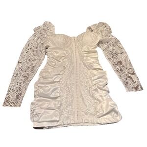Fashion Nova Women's XL White Lace Sleeve Satin Ruched Mini‎ Dress BD3398